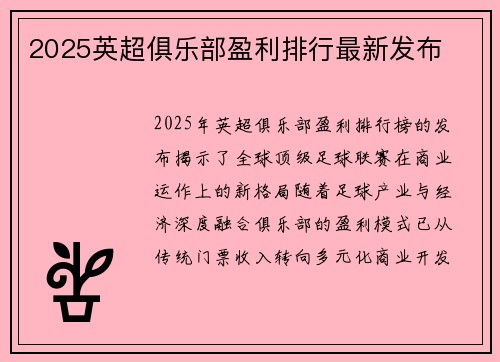 2025英超俱乐部盈利排行最新发布